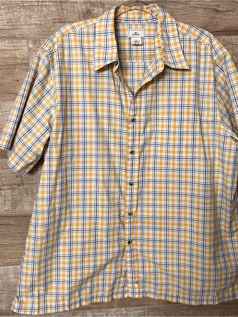 Dockers Yellow and Blue Plaid Short-Sleeve Button-Down Shirt